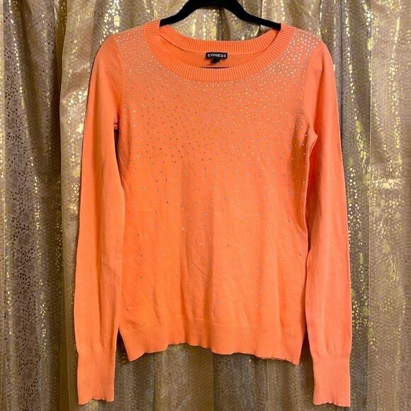 Express sweater, long sleeve peach color with iridescent rhinestones, size S - Picture 1 of 6